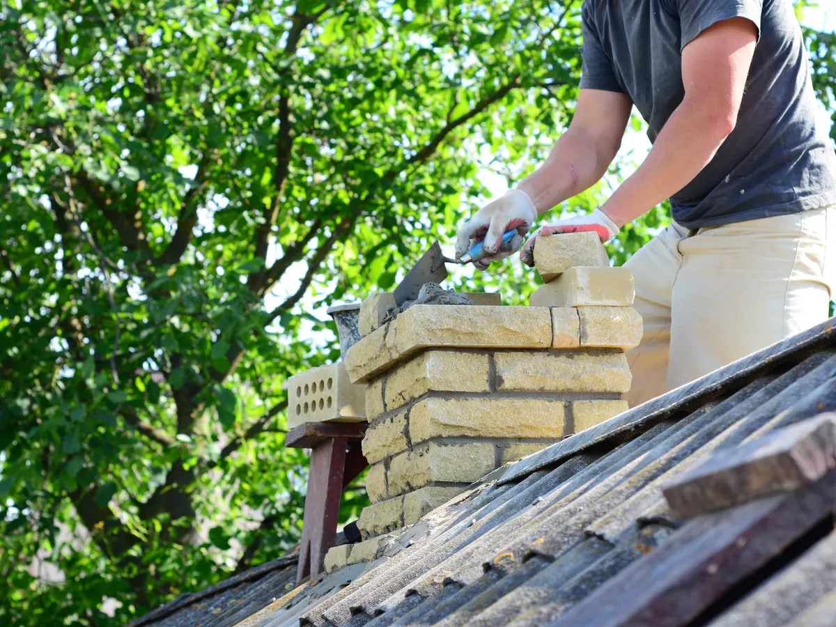 Close view of chimney repairs work in progress