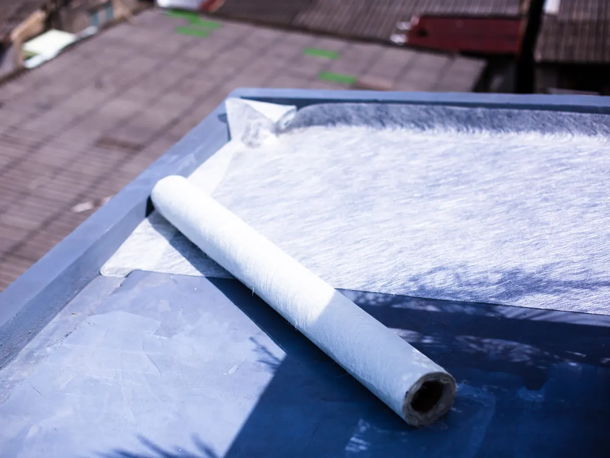 Close view of fibreglass roofs work in progress