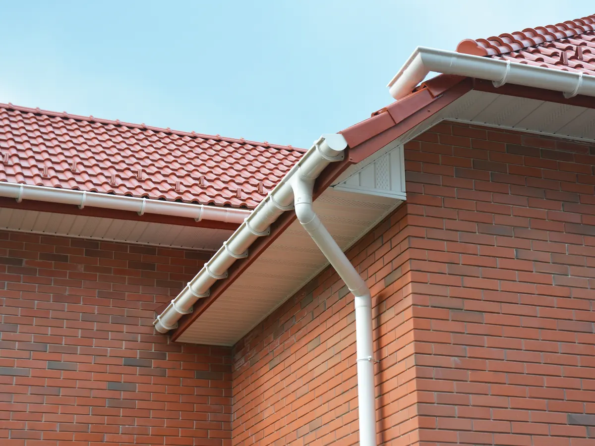 Close view of guttering work in progress