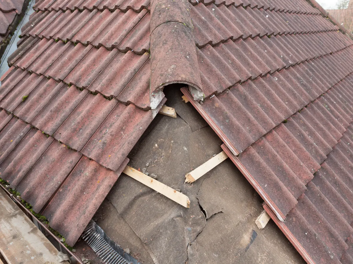 Close view of roof repairs work in progress